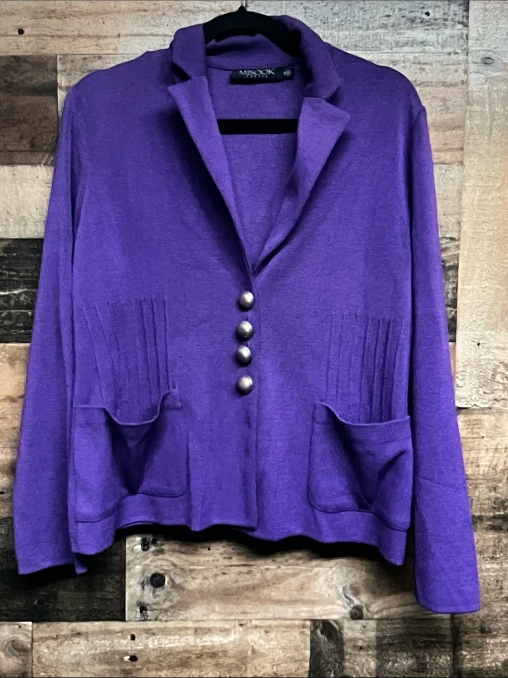 Misook Purple Button-Front Knit Cardigan